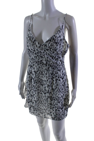 Superdown Women's V-Neck Spaghetti Straps Ruffle Animal Print Mini Dress Size M