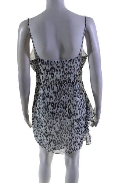 Superdown Women's V-Neck Spaghetti Straps Ruffle Animal Print Mini Dress Size M