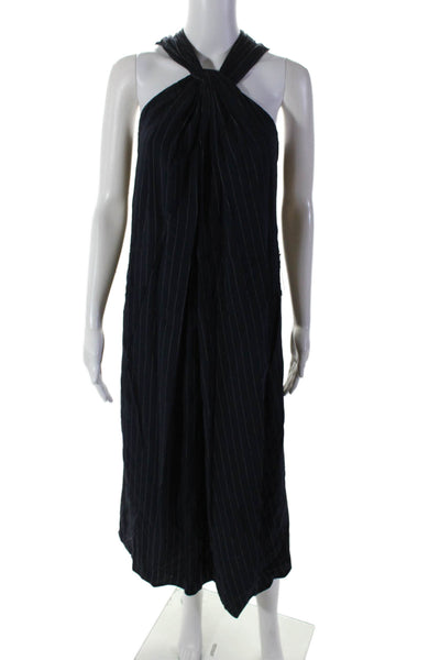 Vince Womens Navy Blue Striped Halter Neck Sleeveless A-Line Dress Size XS