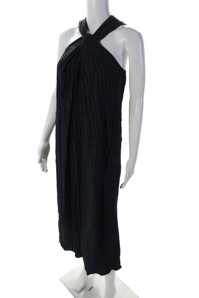 Vince Womens Navy Blue Striped Halter Neck Sleeveless A-Line Dress Size XS