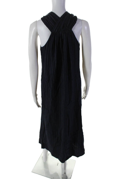 Vince Womens Navy Blue Striped Halter Neck Sleeveless A-Line Dress Size XS