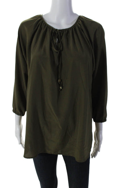 Michael Michael Kors Womens Gathered Long Sleeve V Neck Blouse Green Size M