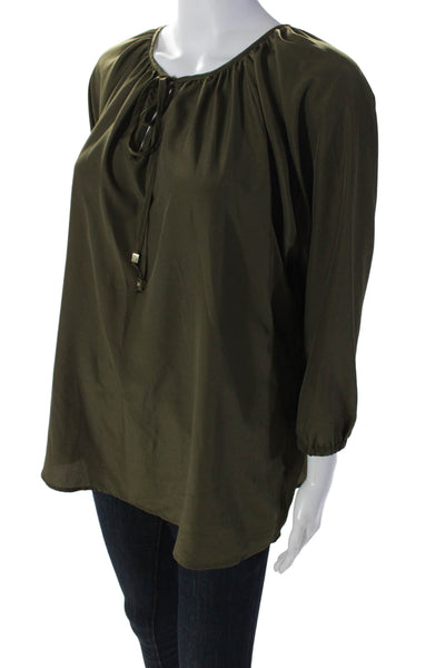 Michael Michael Kors Womens Gathered Long Sleeve V Neck Blouse Green Size M