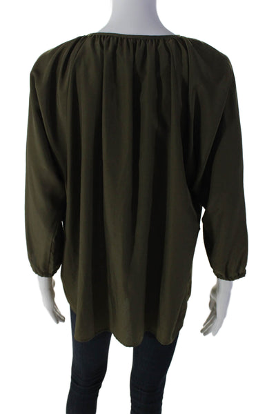 Michael Michael Kors Womens Gathered Long Sleeve V Neck Blouse Green Size M