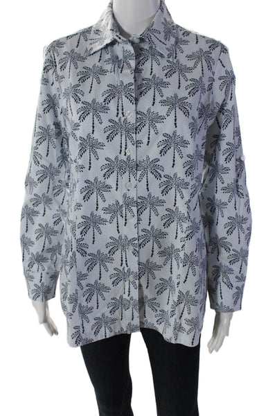 Finley Womens Cotton Long Sleeve Graphic Print Button Down Shirt Blue Size S