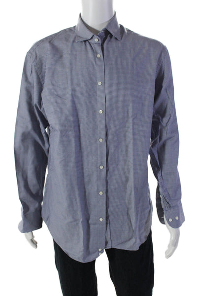 Armani Collezioni Mens Long Sleeve V-Neck Checkered Button Down Shirt Blue Size