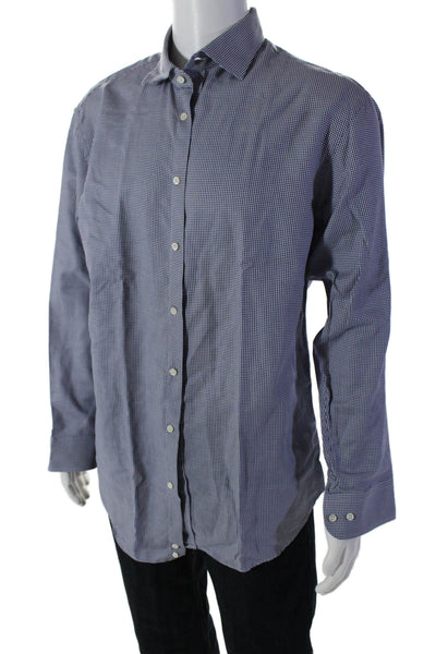 Armani Collezioni Mens Long Sleeve V-Neck Checkered Button Down Shirt Blue Size