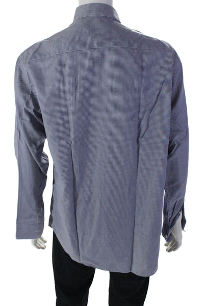 Armani Collezioni Mens Long Sleeve V-Neck Checkered Button Down Shirt Blue Size