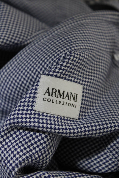 Armani Collezioni Mens Long Sleeve V-Neck Checkered Button Down Shirt Blue Size