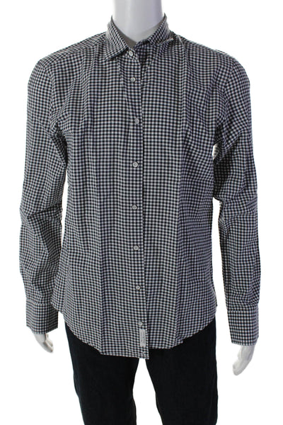 Rag & Bone Mens Checkered Printed V-Neck Casual Button Down shirt White Size L