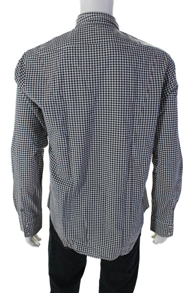 Rag & Bone Mens Checkered Printed V-Neck Casual Button Down shirt White Size L