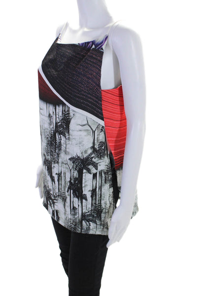 Clover Canyon Womens Square Neck Forest Abstract Top Multicolored Size Medium