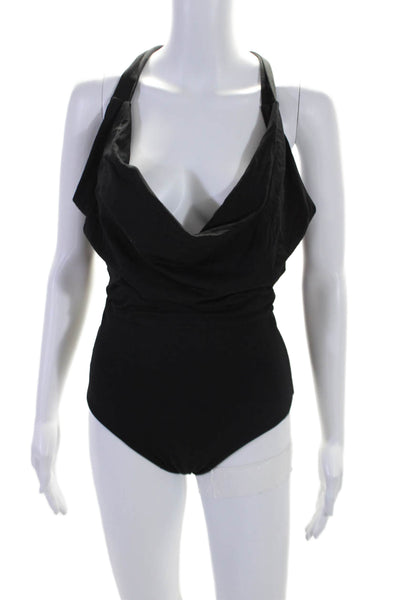 Susana Monaco Womens Button Bottom Open Back Halter Bodysuit Black Size Small