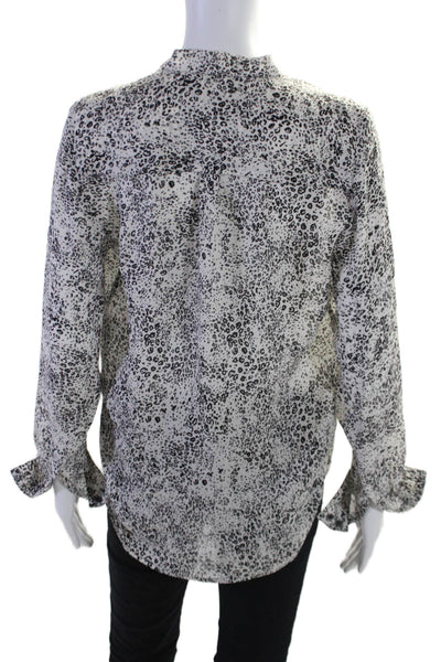 Haute Hippie Womens Long Sleeve Scoop Neck Leopard Print Silk Top White Black XS