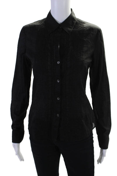 Theory Womens Button Front Long Sleeve Collared Pintuck Shirt Black Size Small