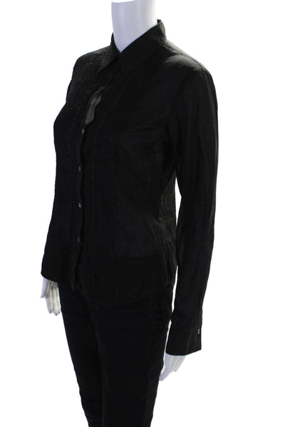 Theory Womens Button Front Long Sleeve Collared Pintuck Shirt Black Size Small