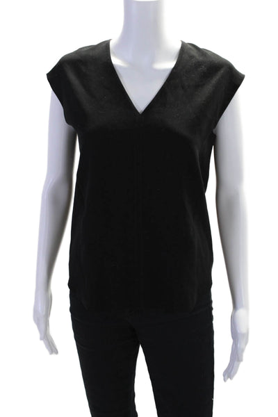 Vince Womens Back Zip Sleeveless V Neck Blouse Top Black Size Extra Small