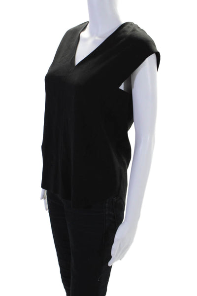 Vince Womens Back Zip Sleeveless V Neck Blouse Top Black Size Extra Small