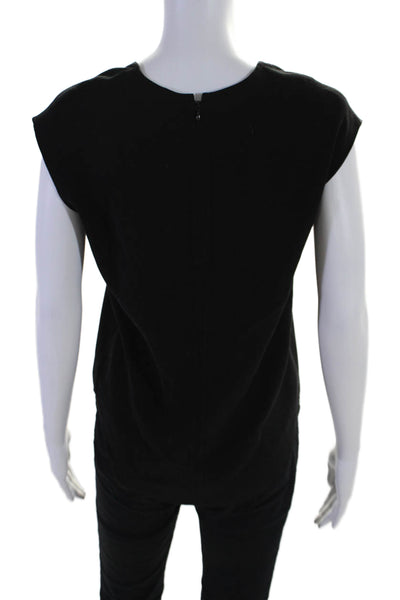 Vince Womens Back Zip Sleeveless V Neck Blouse Top Black Size Extra Small