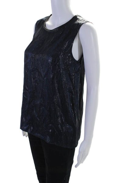 L Agence Womens Scoop Neck Metallic Snakeskin Printed Silk Top Navy Size 2