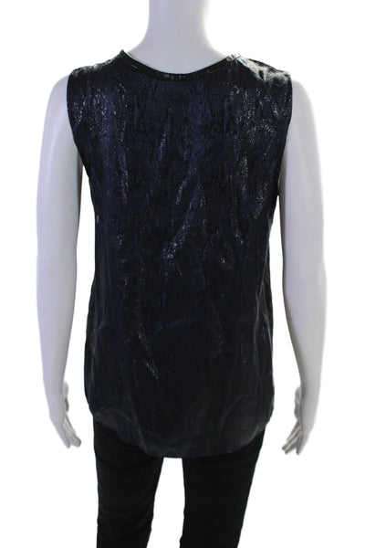 L Agence Womens Scoop Neck Metallic Snakeskin Printed Silk Top Navy Size 2