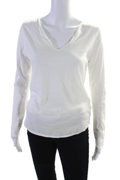 Zadig & Voltaire Womens Long Sleeve Skull Back V Neck Tee Shirt White Size Small