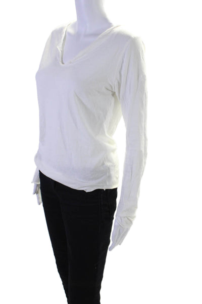 Zadig & Voltaire Womens Long Sleeve Skull Back V Neck Tee Shirt White Size Small