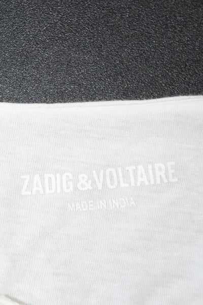 Zadig & Voltaire Womens Long Sleeve Skull Back V Neck Tee Shirt White Size Small