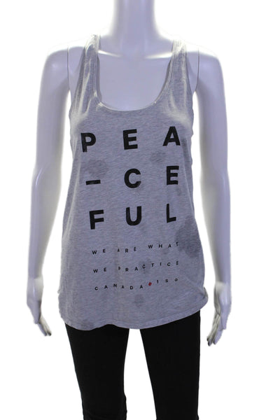 Lululemon Womens Cotton Peaceful Graphic Scoop Neck Tank Top Heather Gray Size 6