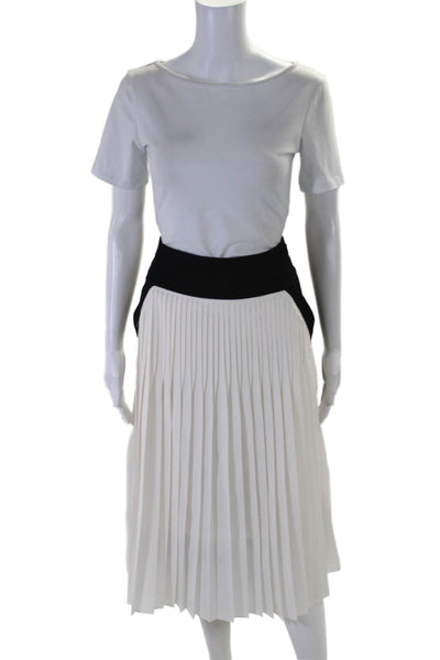 Givenchy Womens Back Zip Knee Length Pleated A Line Skirt White Black Size FR 38