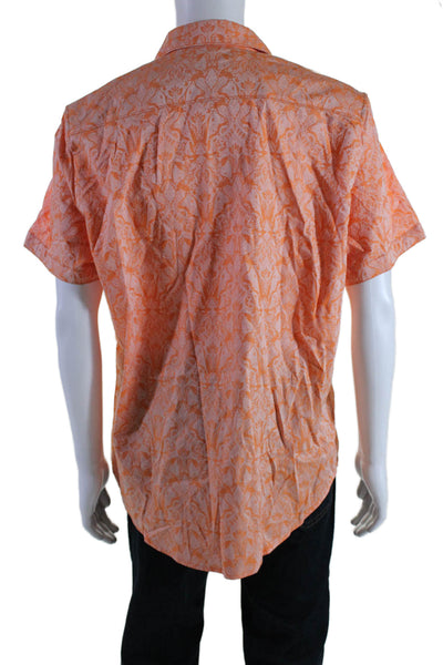 Robert Graham Mens Cotton Baroque Print Buttoned Short Sleeve Top Orange Size XL