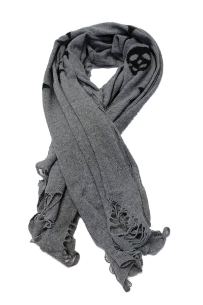 Manuel Luciano Womens Gray Wool Distress Printed Scarf