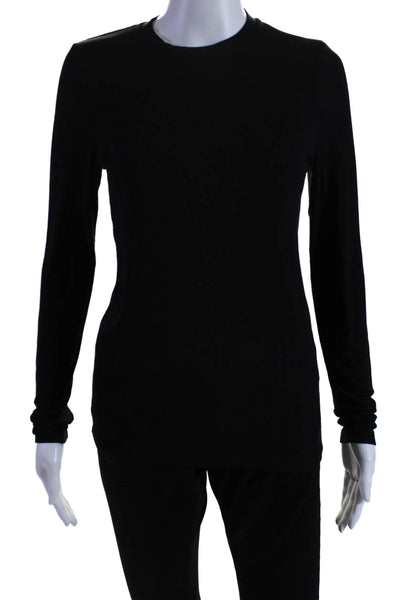 Wheat Womens Black Ribbed Knit Crew Neck Long Sleeve Knit Top Size S