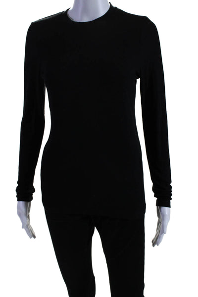 Wheat Womens Black Ribbed Knit Crew Neck Long Sleeve Knit Top Size S