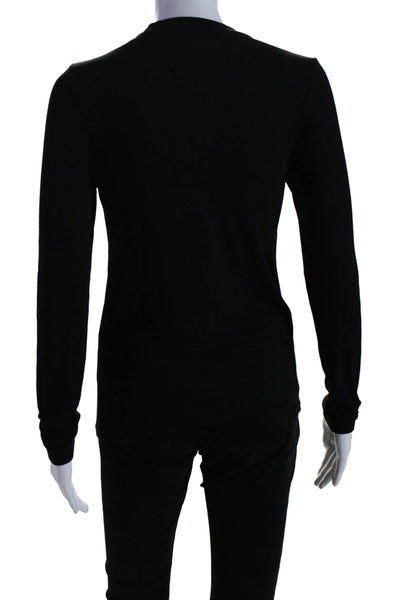 Wheat Womens Black Ribbed Knit Crew Neck Long Sleeve Knit Top Size S