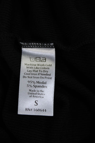 Wheat Womens Black Ribbed Knit Crew Neck Long Sleeve Knit Top Size S