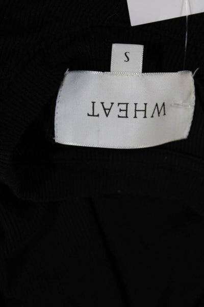 Wheat Womens Black Ribbed Knit Crew Neck Long Sleeve Knit Top Size S