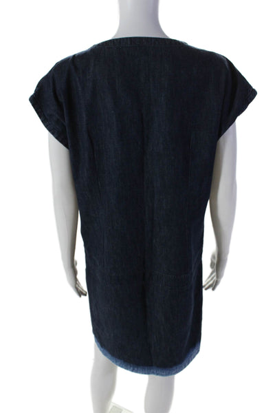 Tomas Maier Womesn Cotton Sleeveless V Neck Denim Shift Dress Blue Size 2