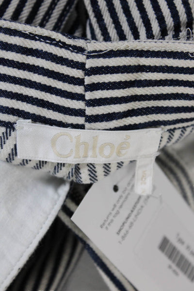 Chloe Womens High Rise Striped Straight Leg Pants Blue White Size 36