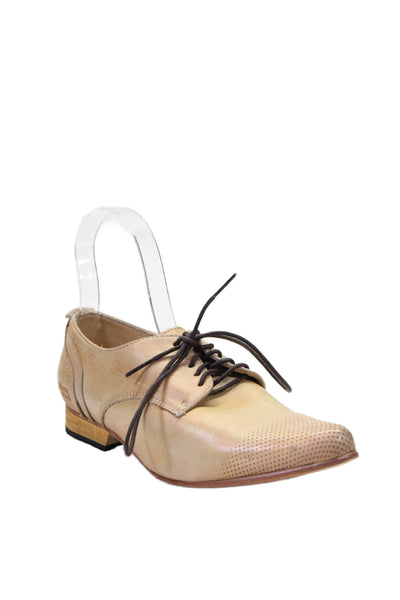 Bed Stu Womens Leather Laced Up Pointed Textured Oxford Style Shoes Tan Size 7