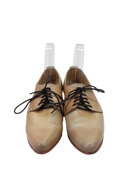 Bed Stu Womens Leather Laced Up Pointed Textured Oxford Style Shoes Tan Size 7