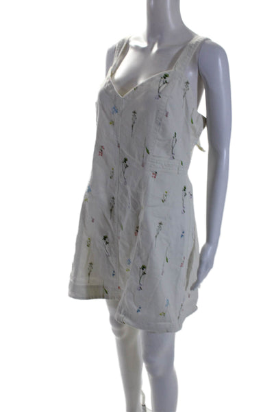 Parker Womens Cotton Denim Floral V-Neck Sleeveless Mini Dress White Size 10