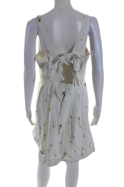 Parker Womens Cotton Denim Floral V-Neck Sleeveless Mini Dress White Size 10