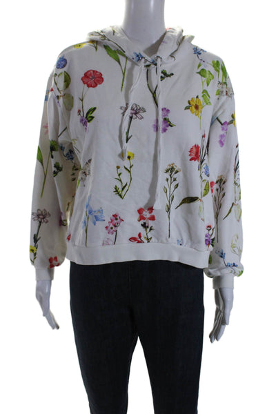 Parker Womens Cotton Floral Long Sleeve Pullover Cropped Hoodie White Size M