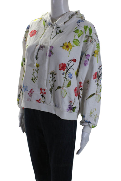 Parker Womens Cotton Floral Long Sleeve Pullover Cropped Hoodie White Size M