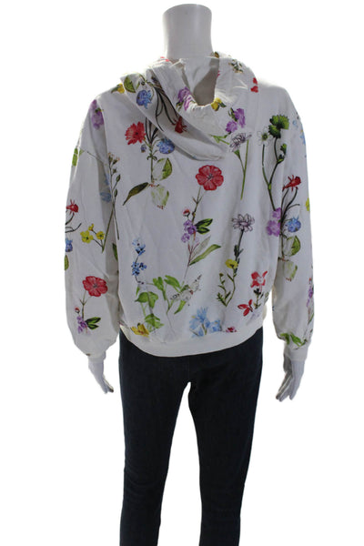 Parker Womens Cotton Floral Long Sleeve Pullover Cropped Hoodie White Size M