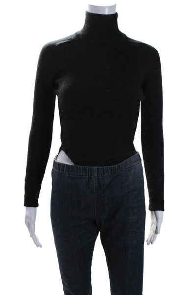 DKNY Womens Wool Stretch Knit Long Sleeve Turtleneck Bodysuit Top Gray Size P