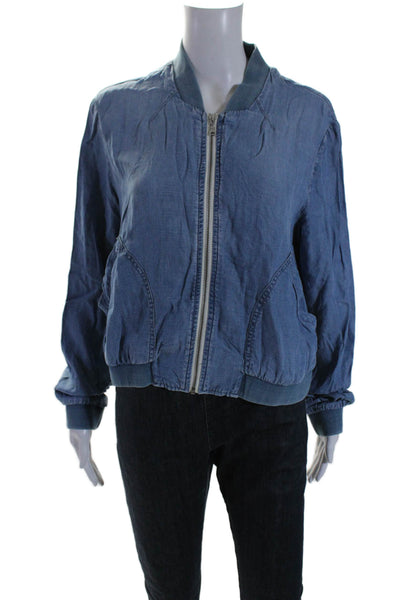 Chelsea & Violet Womens Round Neck Long Sleeve Zip Up Jacket Blue Size L