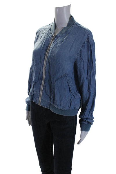 Chelsea & Violet Womens Round Neck Long Sleeve Zip Up Jacket Blue Size L