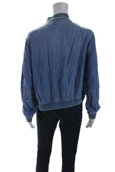 Chelsea & Violet Womens Round Neck Long Sleeve Zip Up Jacket Blue Size L